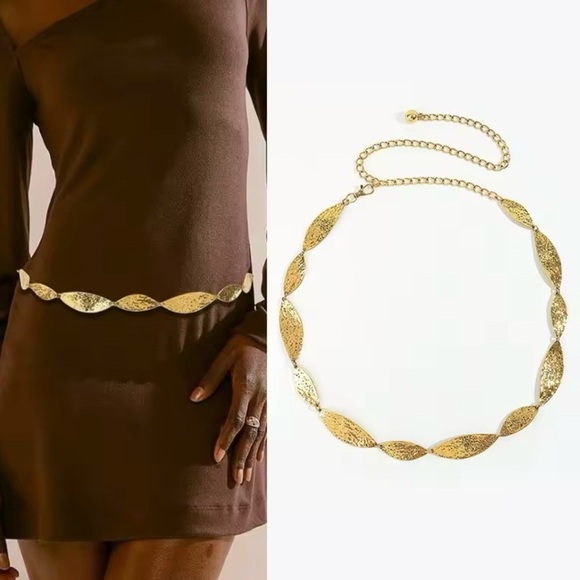 Gold Leaf Boho Waist Chain 41” - Picture 1 of 3